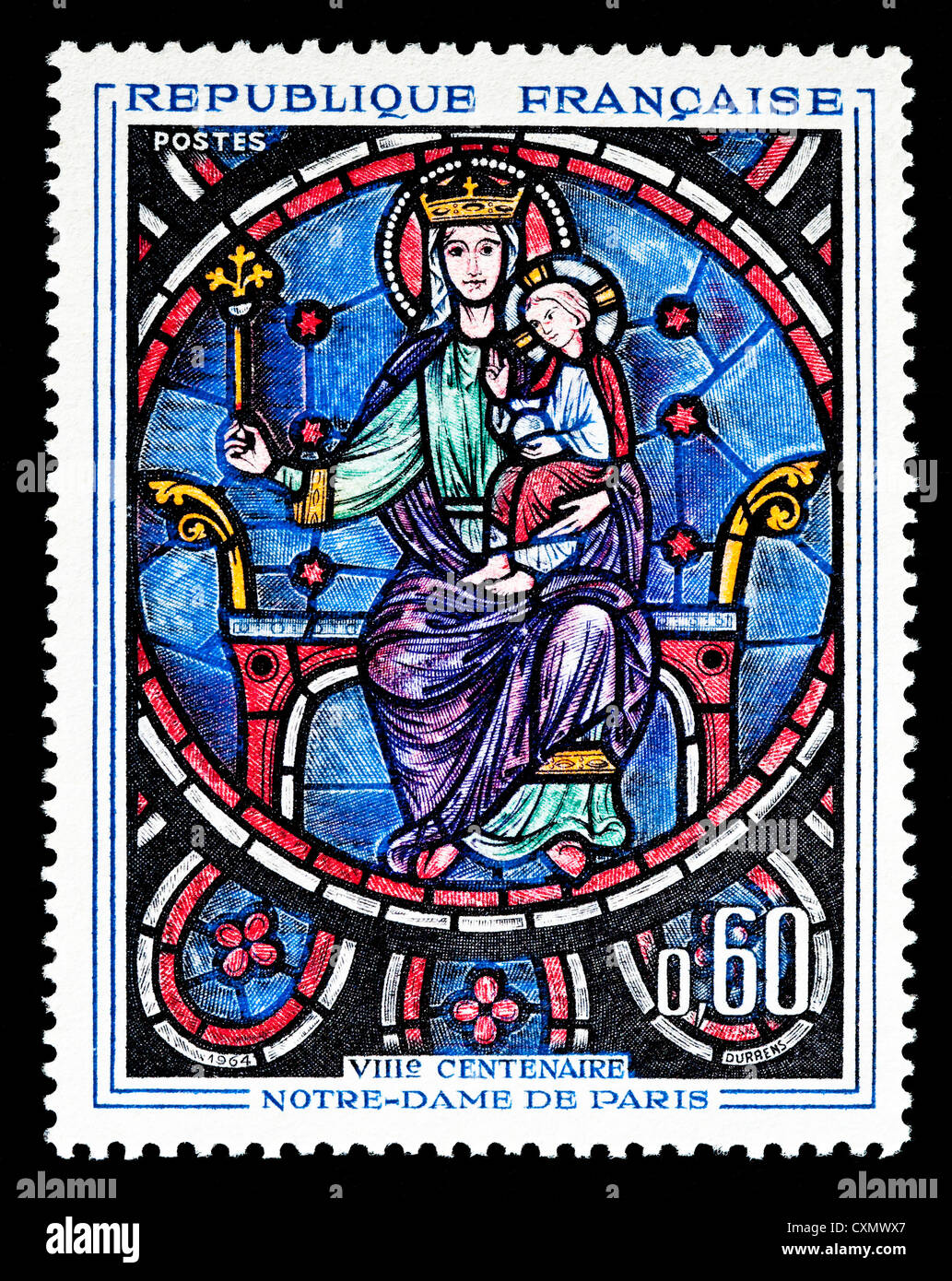 Unused 1964 French postage stamp depicting "800th Anniversary of Notre