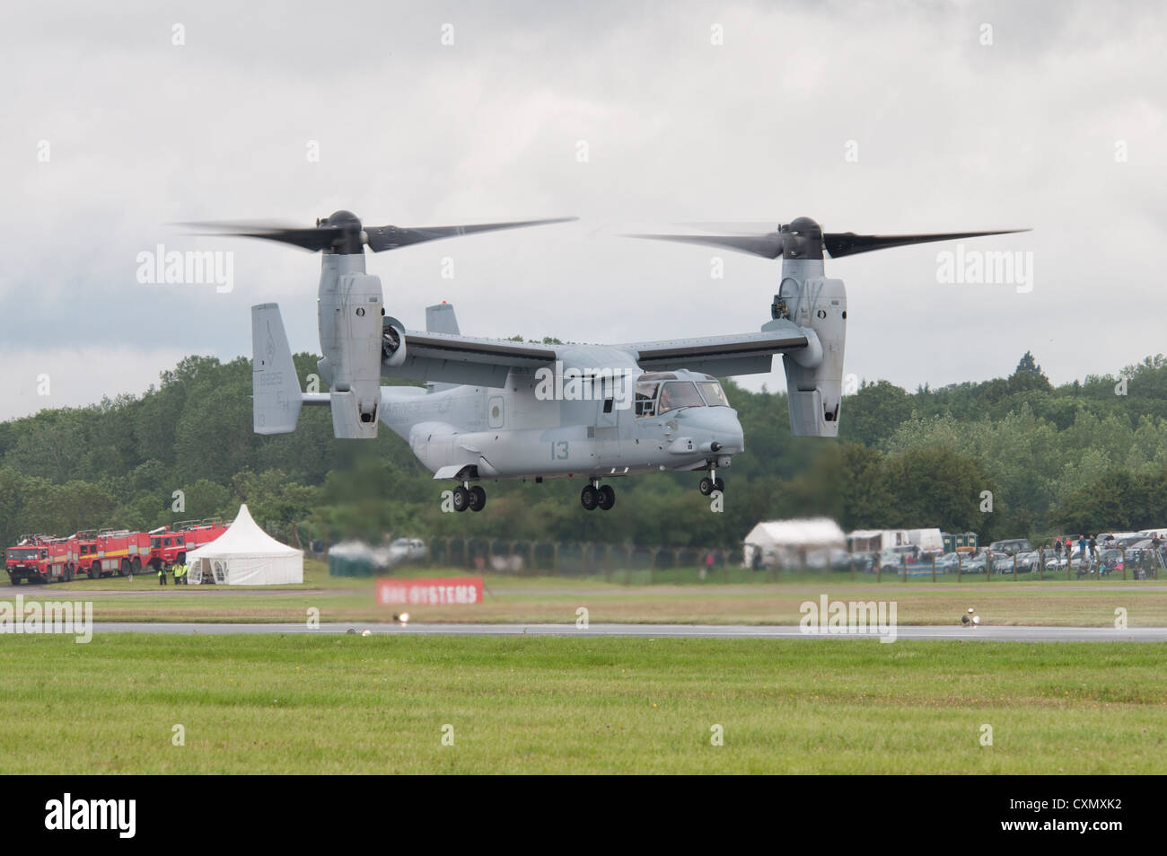 Bell Boeing V-22 Osprey Number 13 from the Marine Medium Tiltrotor Squadron 264 The Black Knights at the 2012 Air Tattoo Stock Photo