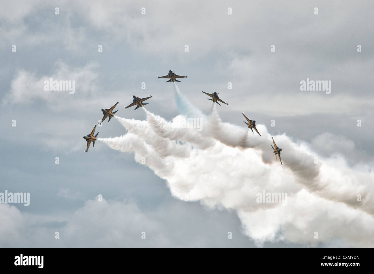 The Black Eagles display team from South Korea perform a dynamic display of precision aerobatics in their Korean T50B Jets Stock Photo
