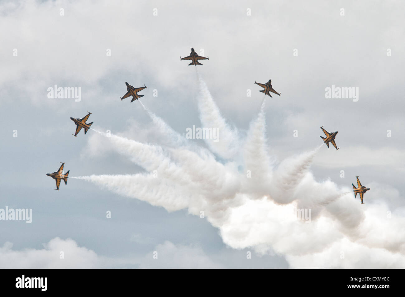 The Black Eagles display team from South Korea perform an amazing and dynamic display of precision aerobatics at the 2012 RIAT Stock Photo