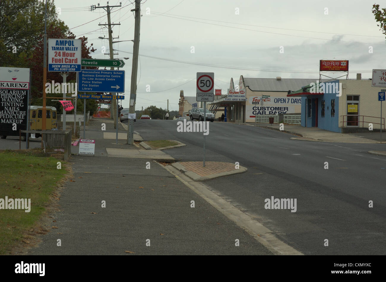 West Tamar Highway (A7) / Weld Street in Beaconsfield, Tasmania. Stock Photo
