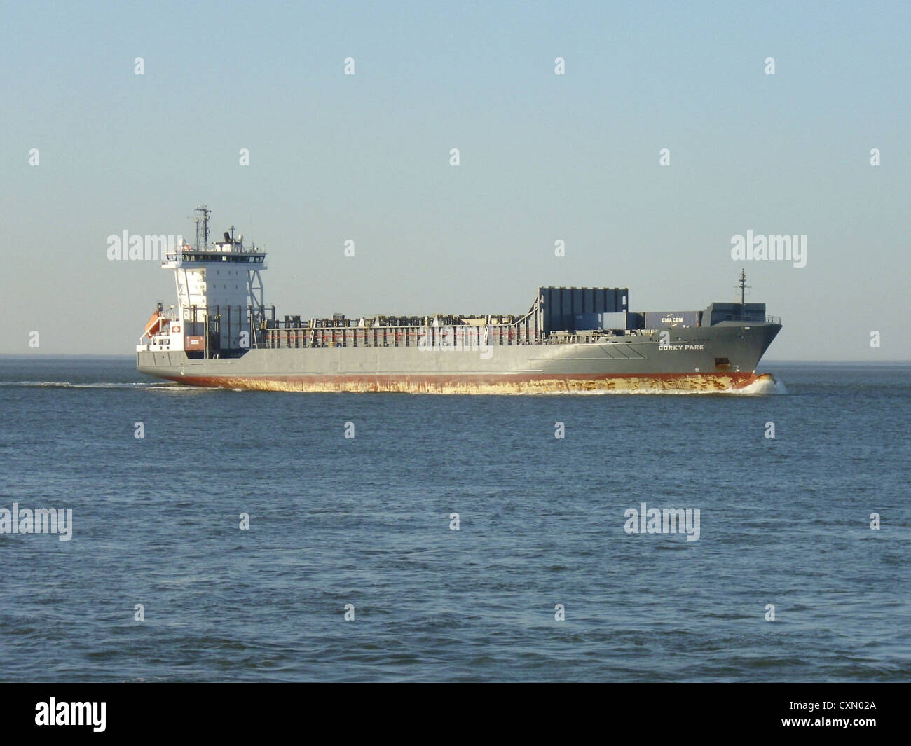 The feeder ship '''Gorky Park''' inbound on the Elbe river Stock Photo