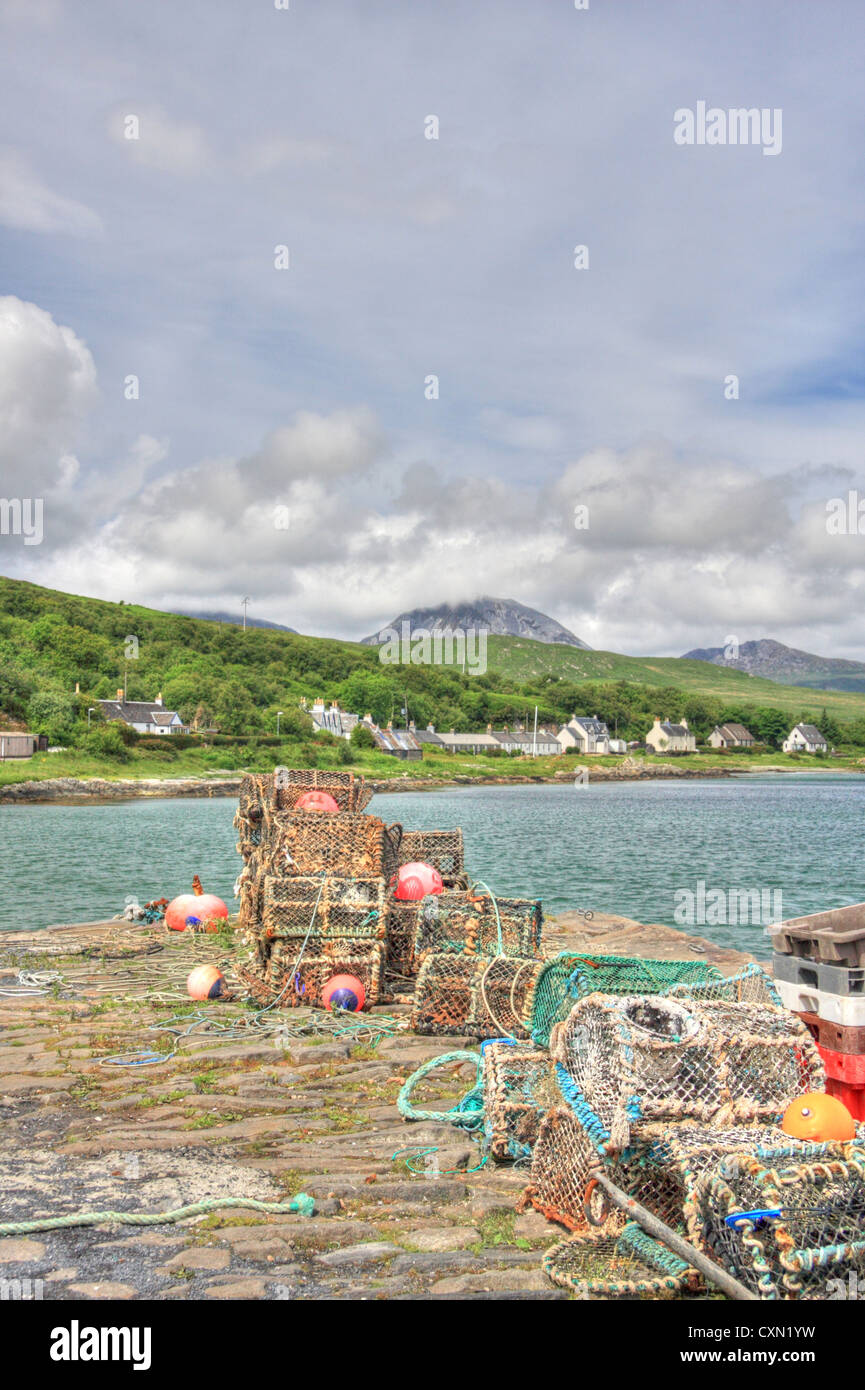 Harbour and fishing creels at Craighouse on the Isle of Jura, Southern