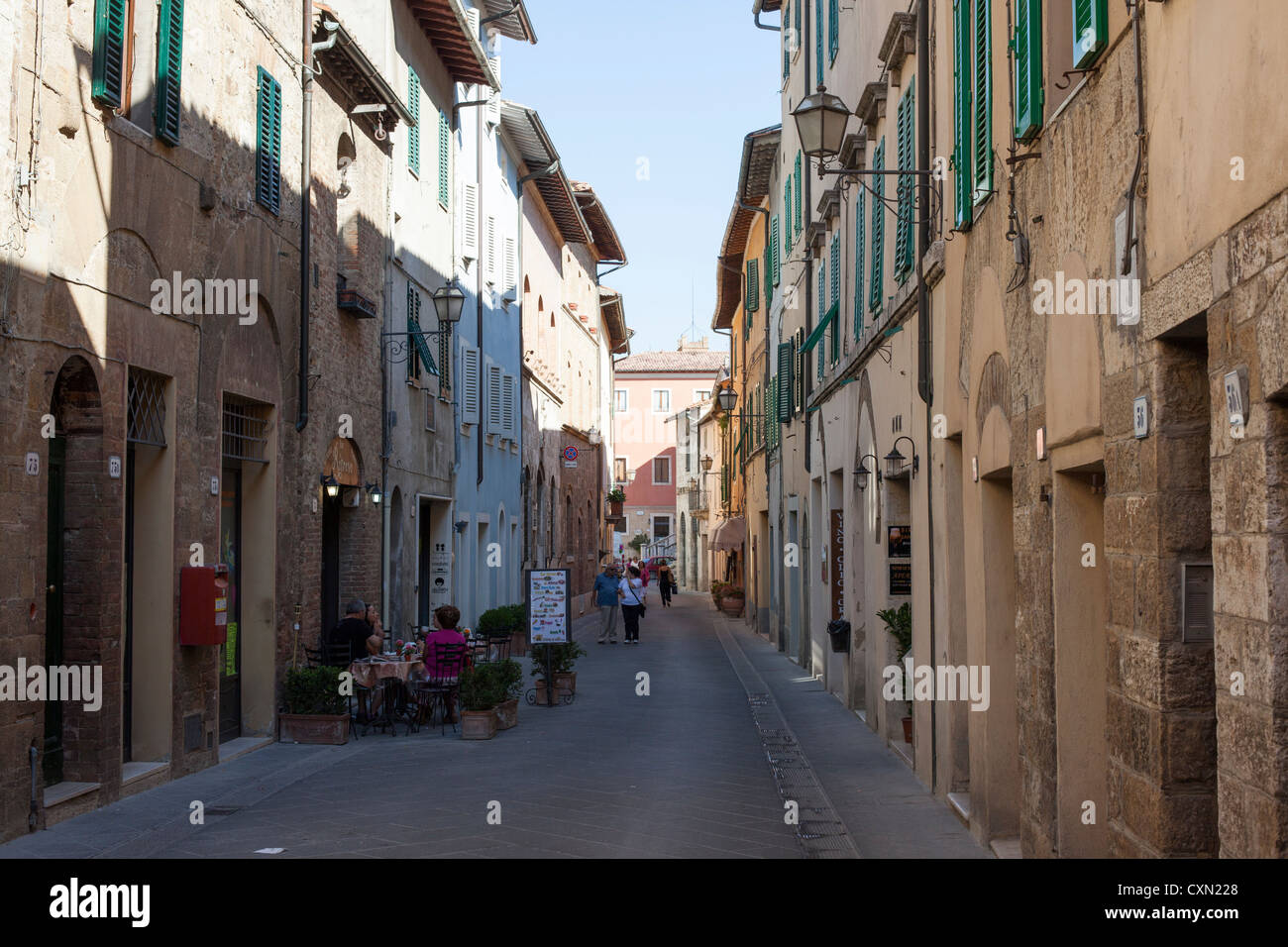 Quiet street in San Quirico D'Orcia, Tuscany, Italy Stock Photo