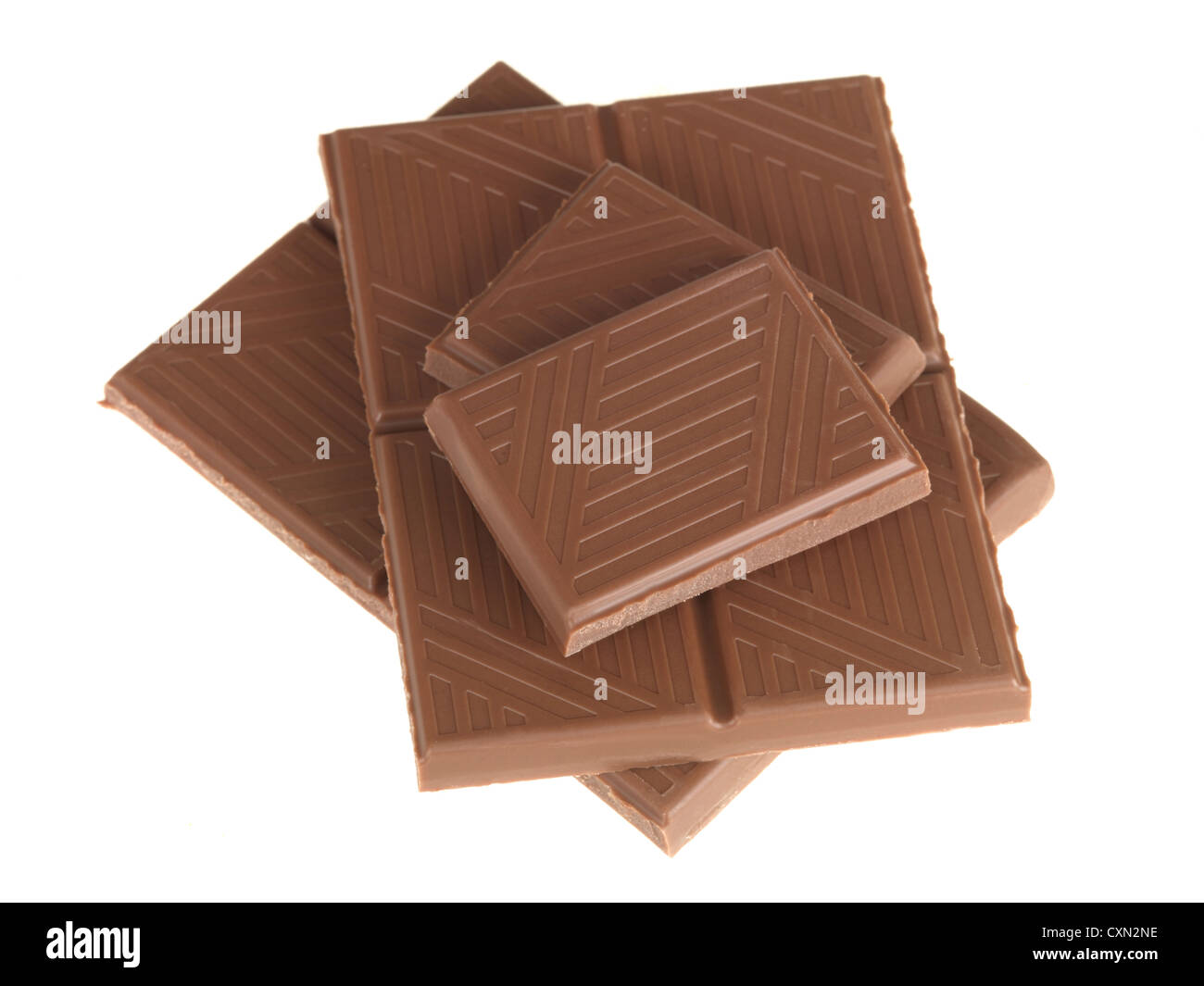 Bar of Delicious Luxury Milk Chocolate Isolated Against a White Background With No People And Copy Space Stock Photo