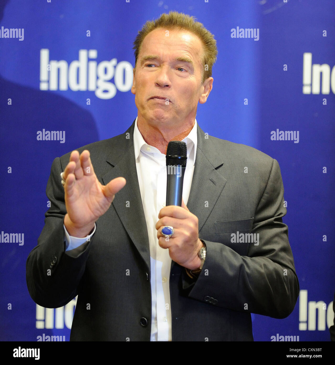 Actor and former California Governor Arnold Schwarzenegger stops at