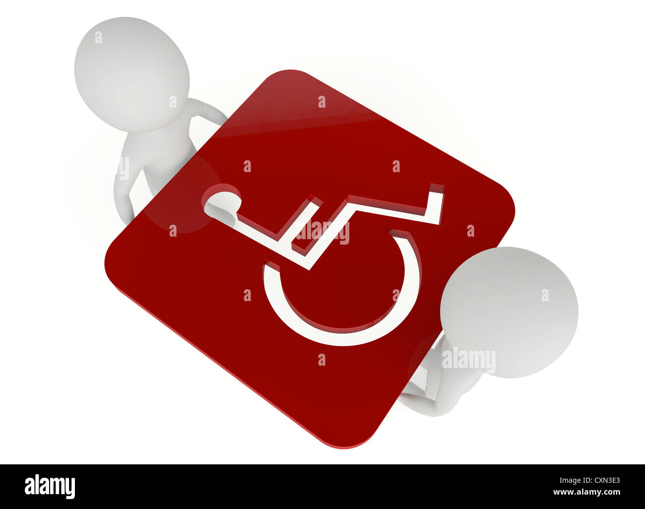 3d humanoid character hold a red handicapped symbol Stock Photo - Alamy
