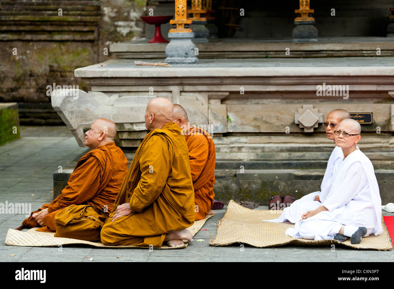 Buddhist Monks in the Hindu Temple Tirtha Emphul on Bali Stock Photo ...