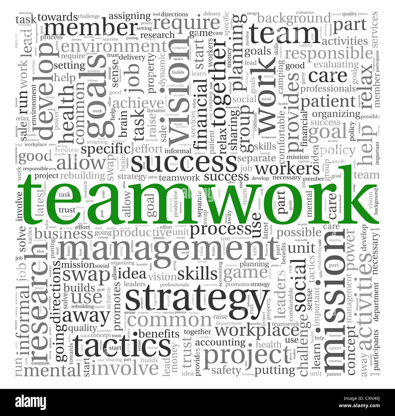 Teamwork and strategy concept in word tag cloud Stock Photo - Alamy