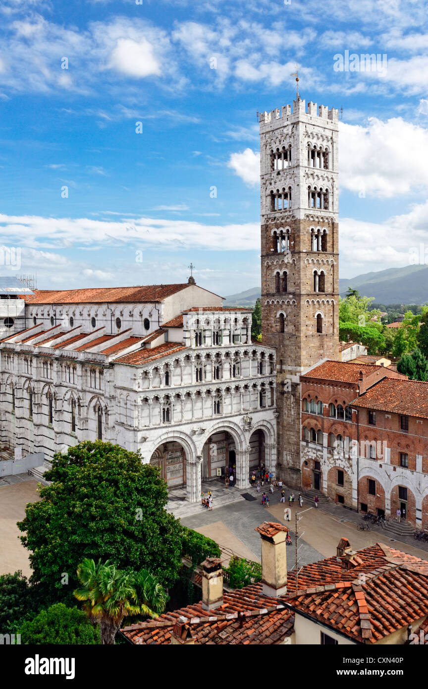 Exterior high angle view of the Cathedral of San Martino St Martin in Lucca Tuscany Italy Stock Photo