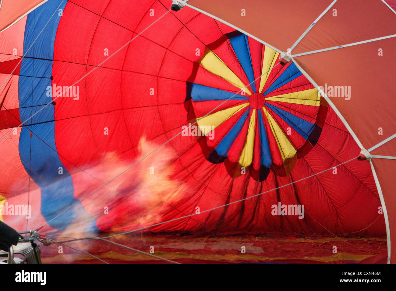Inflating a hot air balloon. Bristol International Balloon Fiesta. Stock Photo