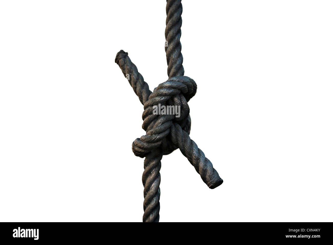 Cut Out. Granny Knot rope sculpture on white background Stock Photo
