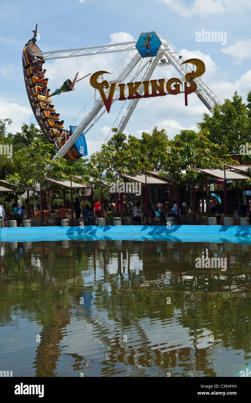 Dreamworld is an amusement park north of Bangkok. The park has imported thrill rides and family attractions such as the Viking. Stock Photo