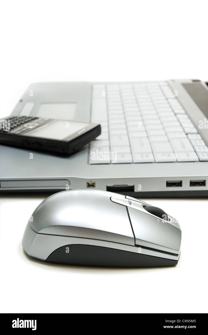 Mobile Office Equipment including a laptop, a cordless mouse and a pda