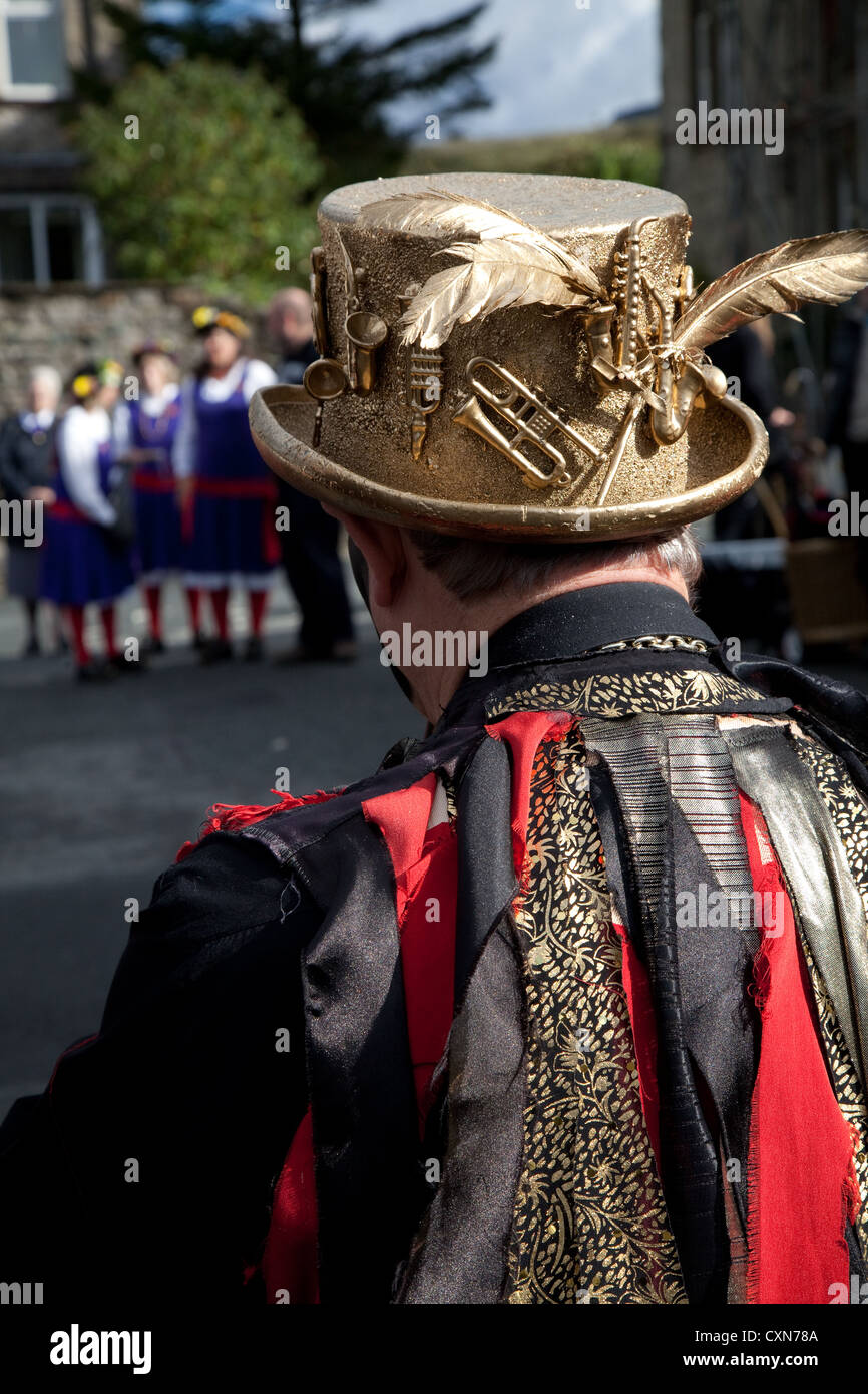 Flagcrackers of Craven Border morris dancers; The Flag Crackers clog wearing tatters a Morris side from Craven, Skipton, North Yorkshire Dales, UK Stock Photo