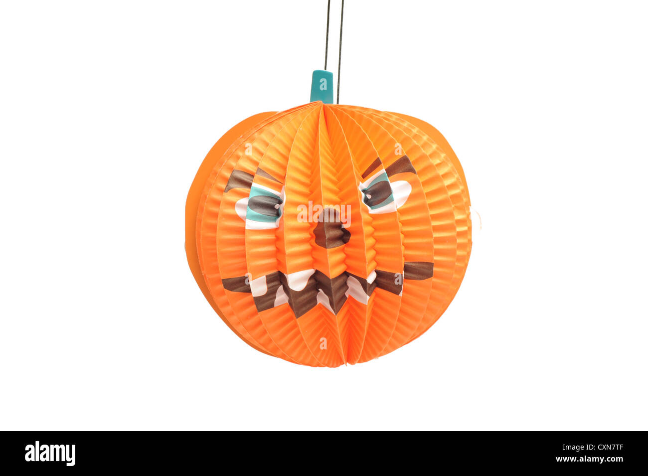 Paper Pumpkin Decoration For Halloween Shot In Studio And Isolated