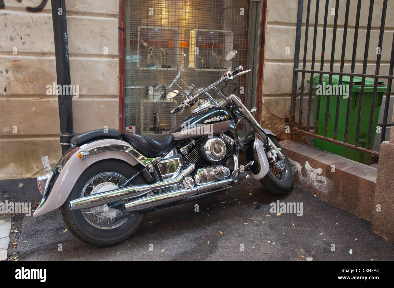 Yamaha DragStar 1100 motorcycle parked in Stockholm Sweden Europe Stock Photo