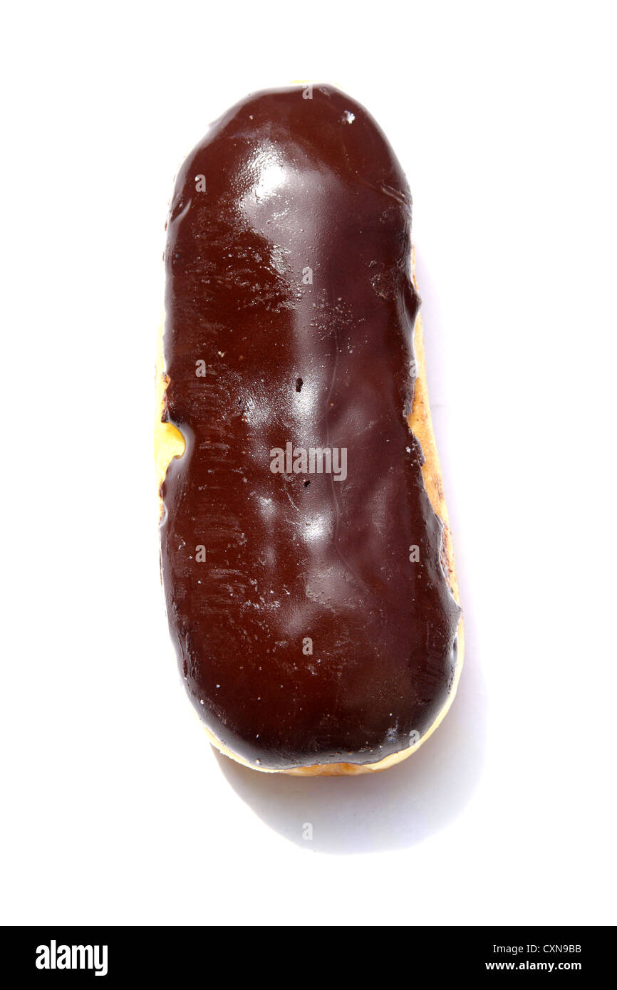 Chocolate cream filled donut on white background Stock Photo - Alamy