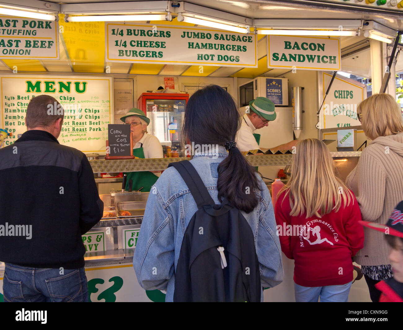 Customers At A Fish And Chips And Burger Van In Newcastle