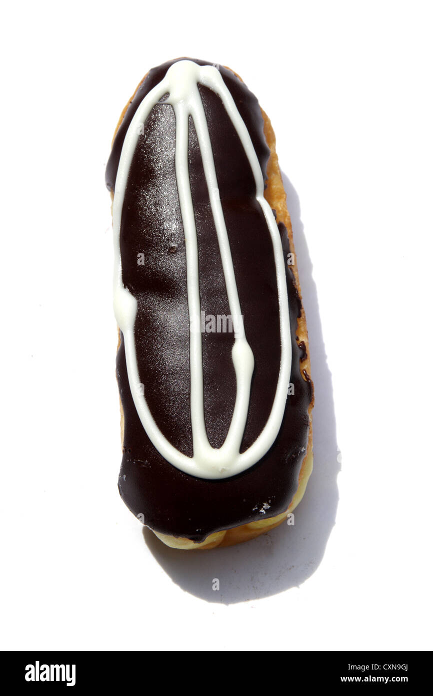 Chocolate cream filled donut on white background Stock Photo - Alamy