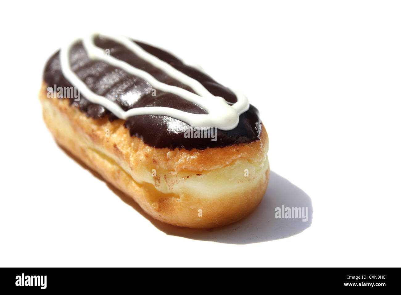 Chocolate cream filled donut on white background Stock Photo - Alamy
