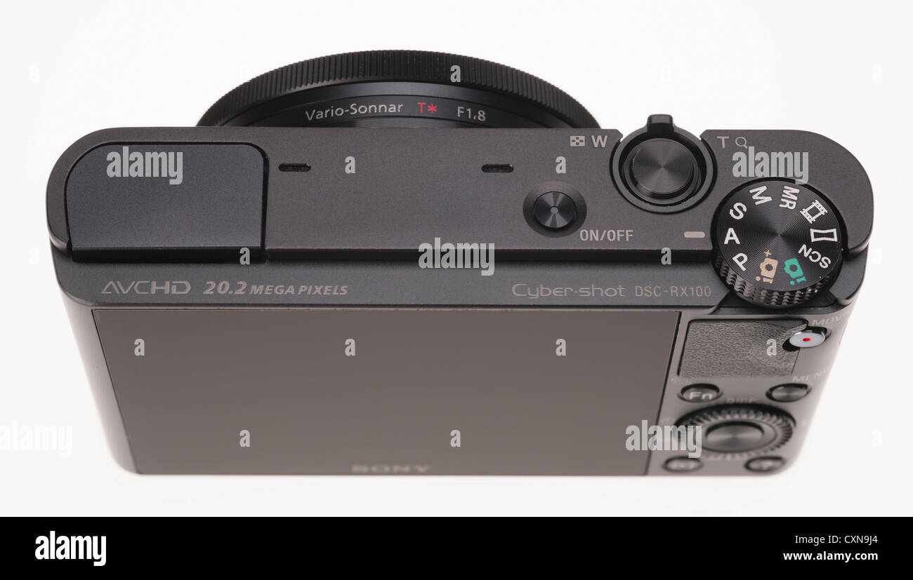 High-end Sony Cyber-shot DSC-RX100 large sensor zoom compact digital camera 20 megapixels. Stock Photo