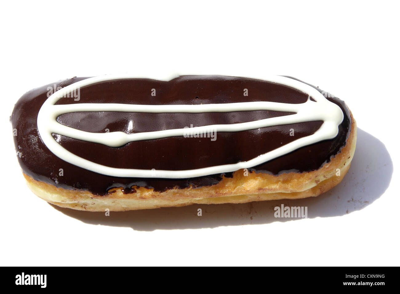 Chocolate cream filled donut on white background Stock Photo - Alamy