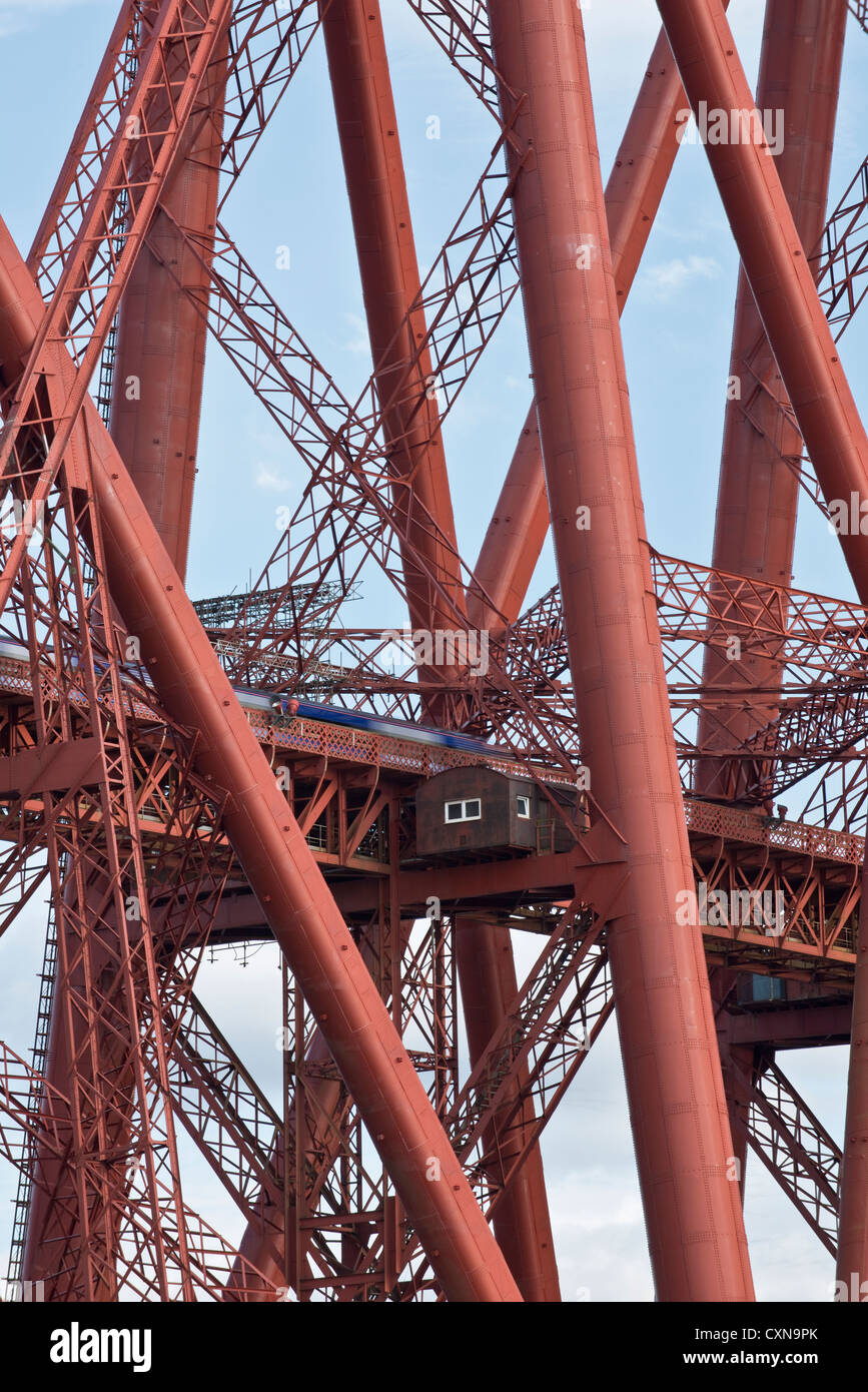 Train on Forth Railway Bridge, Scotland Stock Photo