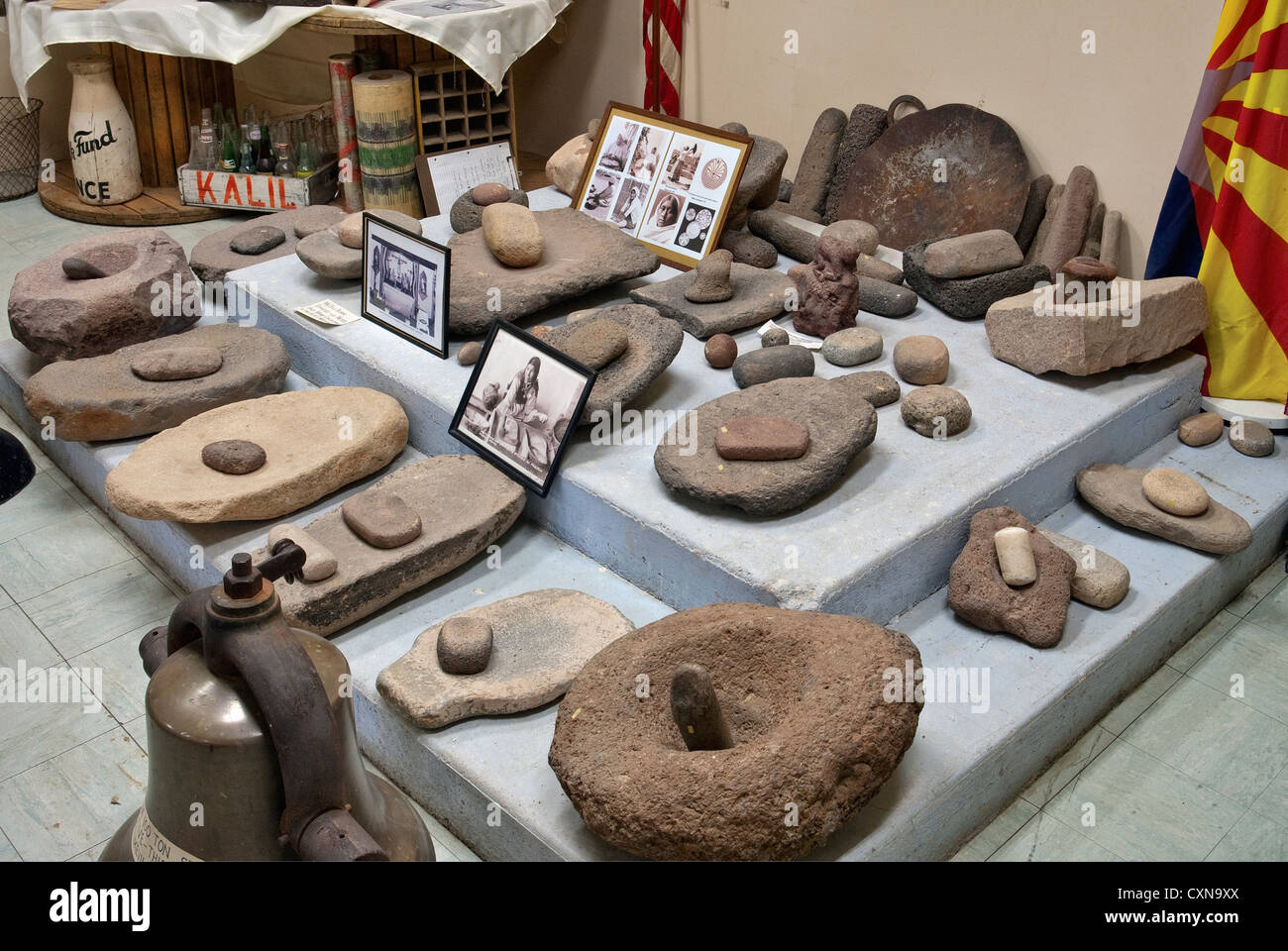 Mano and metate collection at Historical Museum at Ajo, Arizona, USA Stock Photo