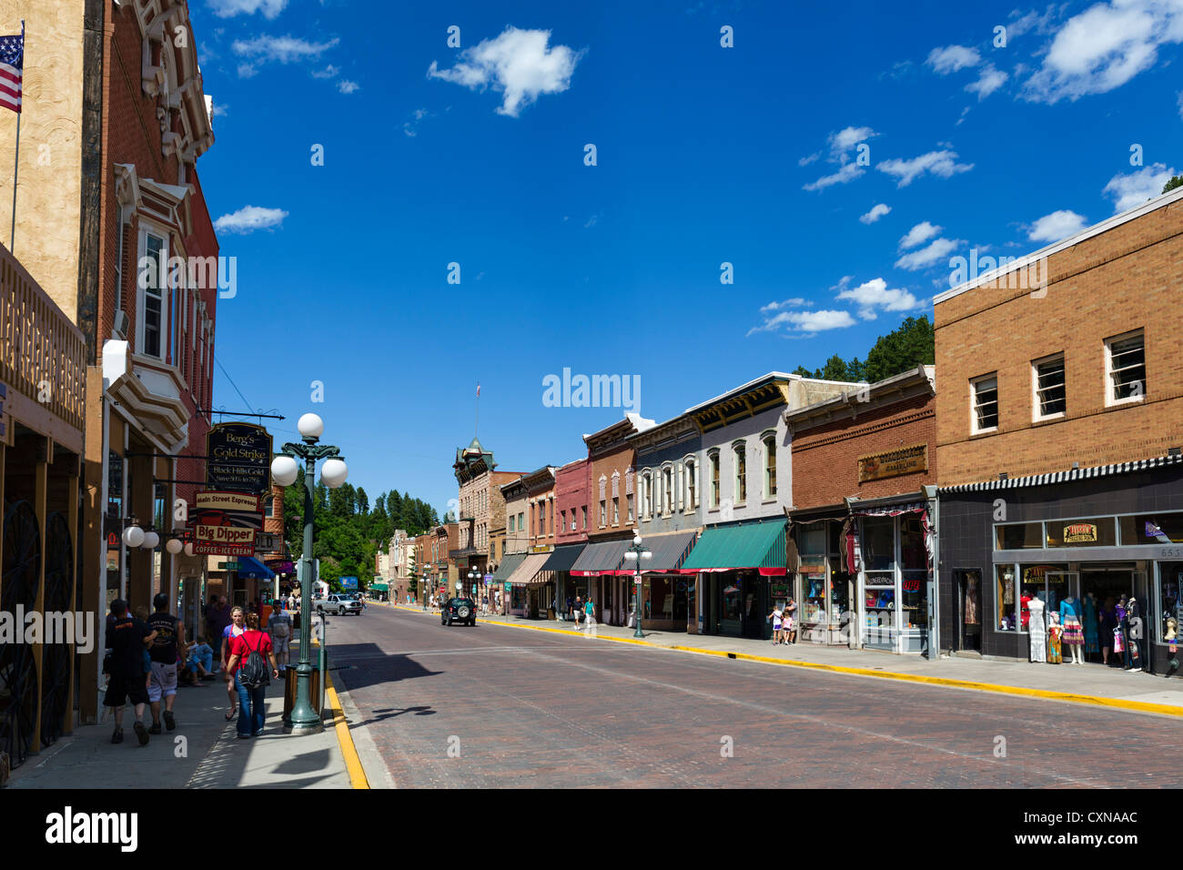 Shops and bars on Main Street in the historic town of Deadwood, South Dakota, USA Stock Photo