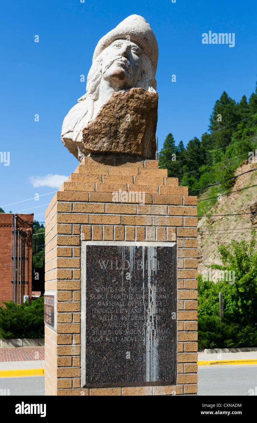 Bust of Wild Bill Hickok in the historic center, Deadwood, South Dakota, USA Stock Photo
