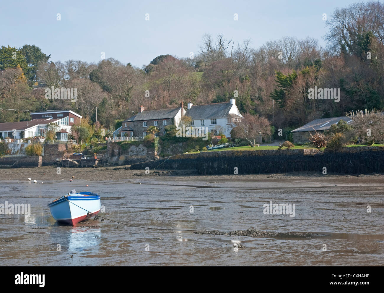 Low tide on the creek off Carrick Roads, River Fal, at Feock near Truro