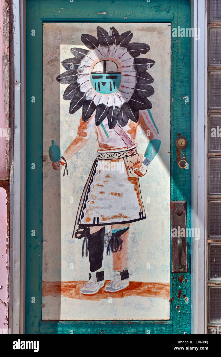 Indian kachina dancer painting at western souvenir shop on Main Street