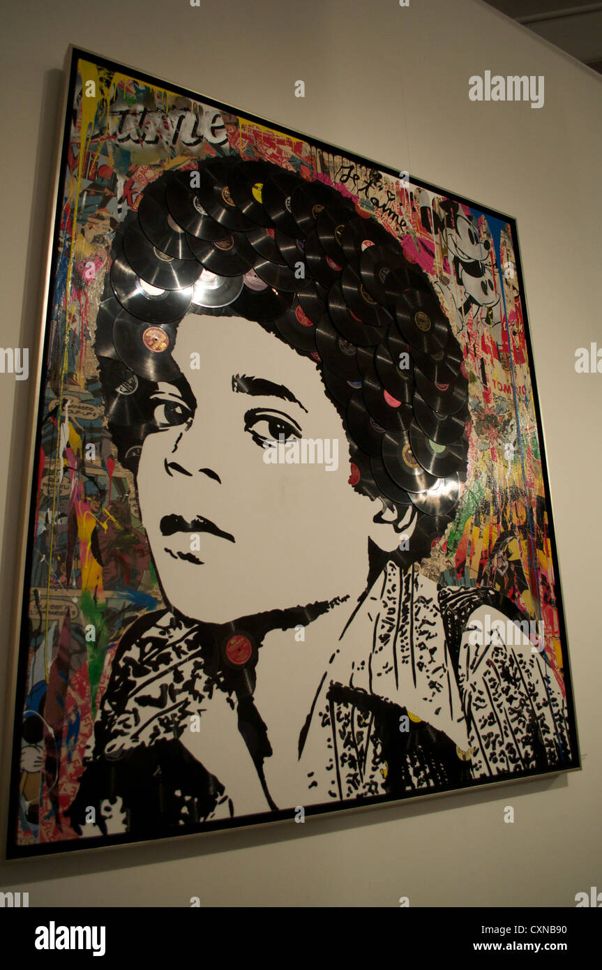 Michael Jackson art at the debut UK art exhibition of Thierry Guetta also known as Mr Brainwash at the Old Sorting Office in UK Stock Photo