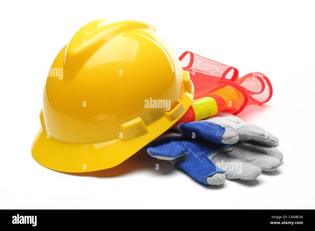 Safety gear kit isolated on white. Stock Photo