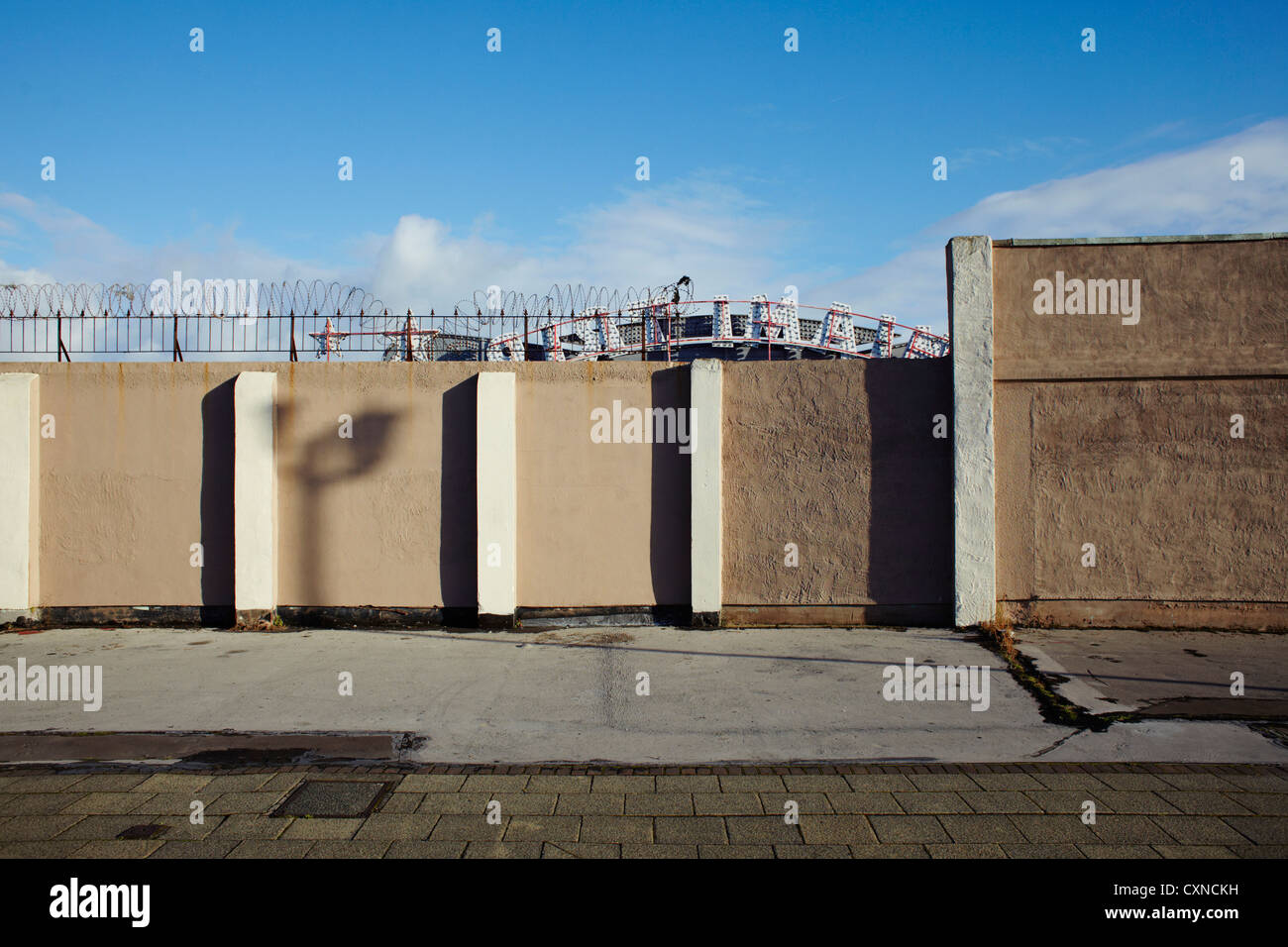 Back of amusement park and wall in New Brighton, Liverpool Stock Photo
