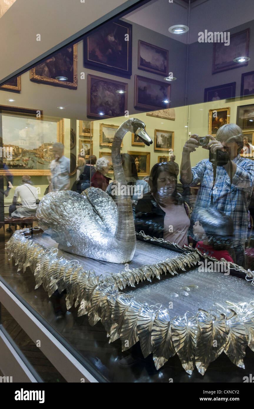 The Bowes Museum at Barnard Castle, north east England, UK. The Silver Swan, an 18th century automaton which operates daily. Stock Photo
