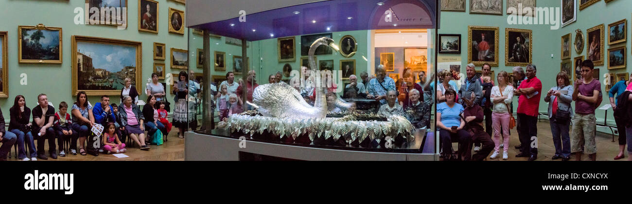 The Bowes Museum at Barnard Castle, north east England, UK. The Silver Swan, an 18th century automaton which operates daily. Stock Photo