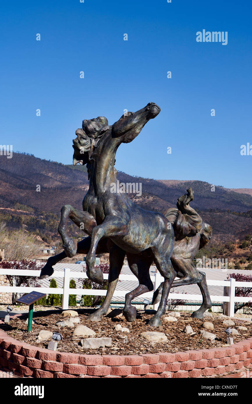 Hubbard Museum outdoor horse statues display, New Mexico Stock Photo