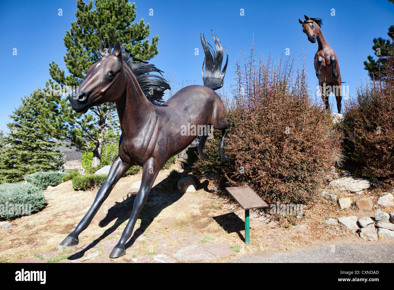 Hubbard Museum outdoor horse statues display, New Mexico Stock Photo