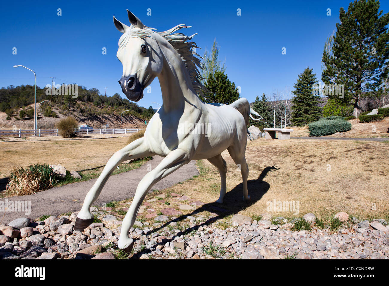 Hubbard Museum outdoor horse statues display, New Mexico Stock Photo