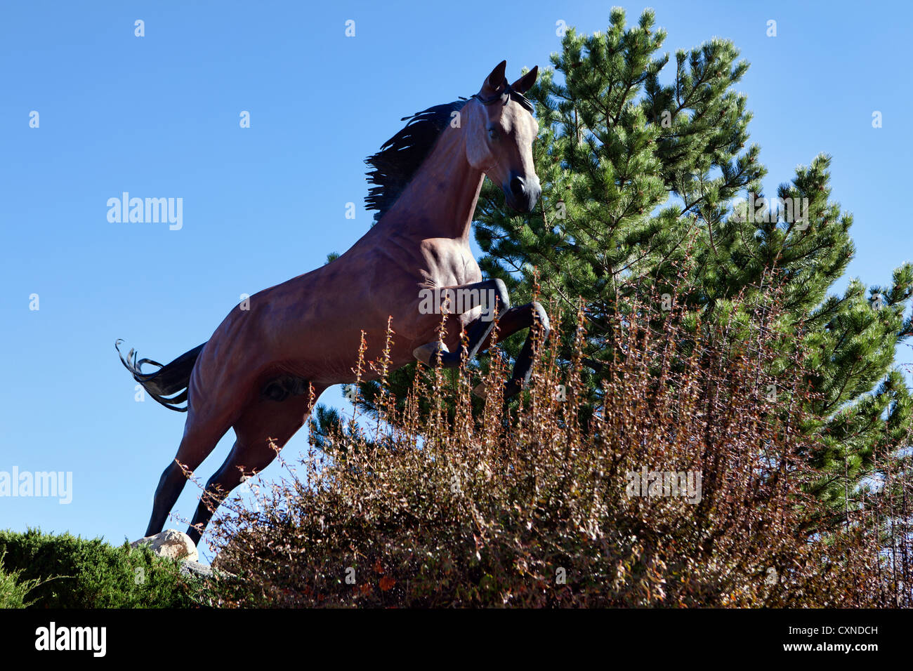 Hubbard Museum outdoor horse statues display, New Mexico Stock Photo