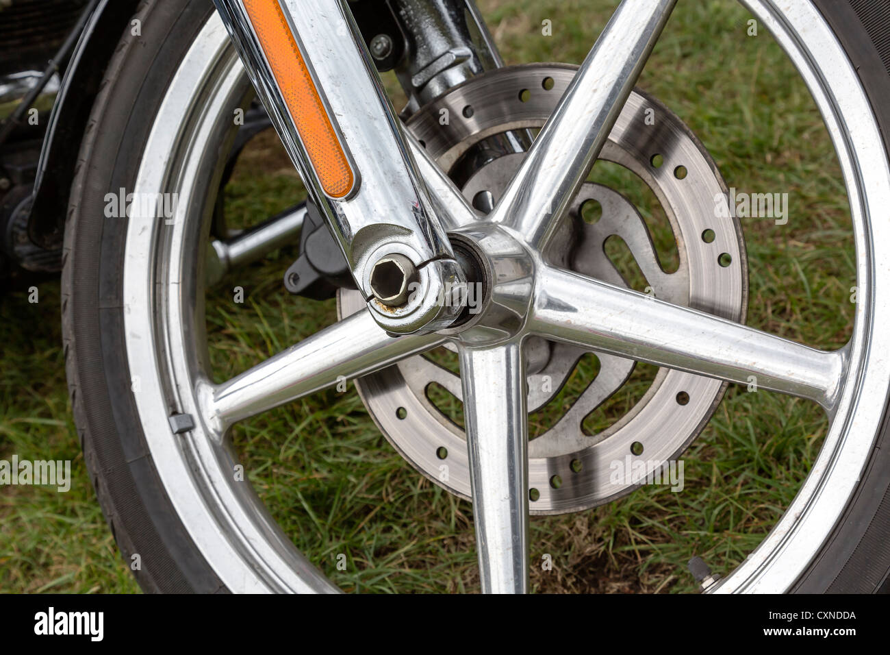 Motorcycle front wheel Stock Photo Alamy