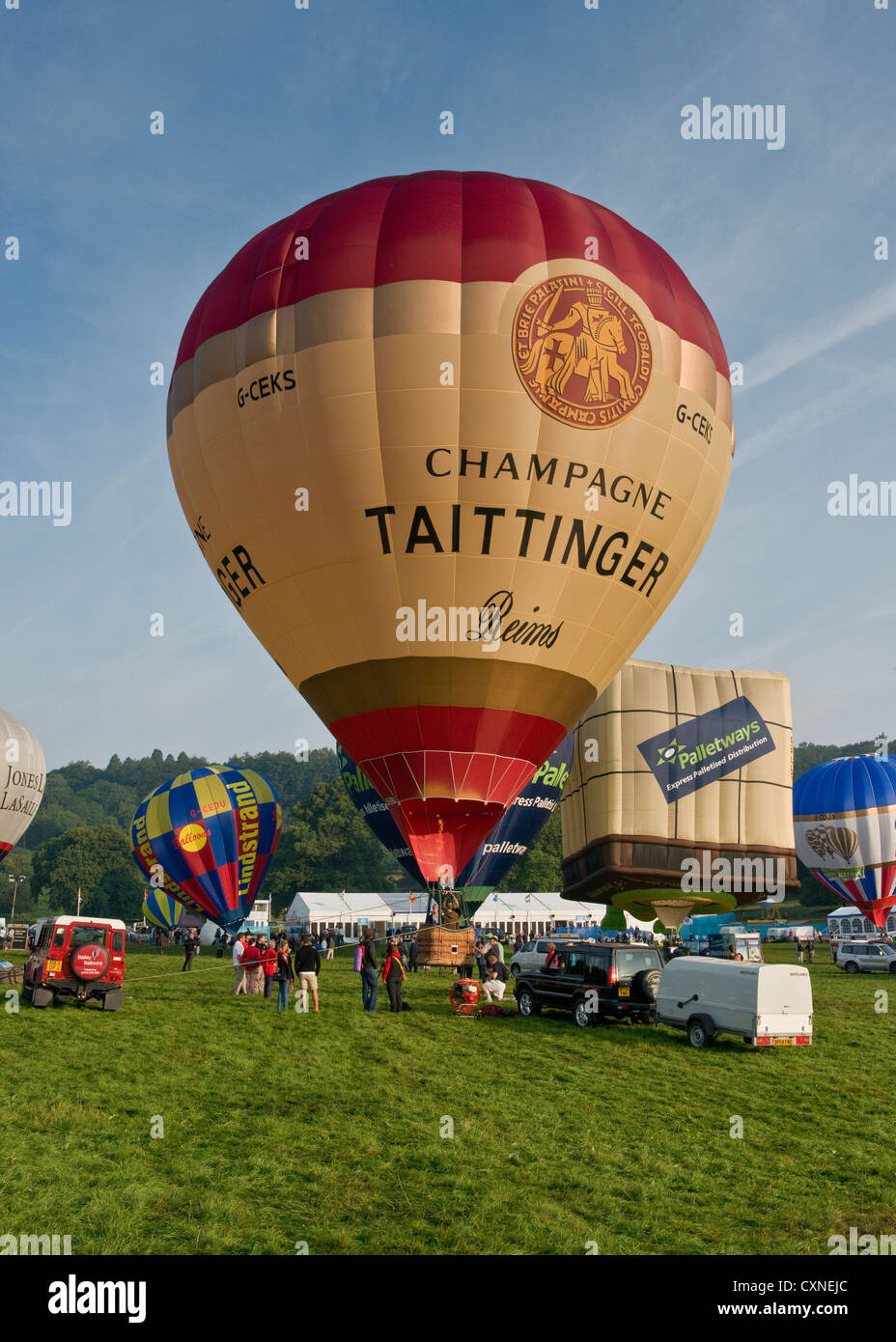 Champagne Taittinger Reims hot air balloon. Bristol Balloon Festival, England Stock Photo