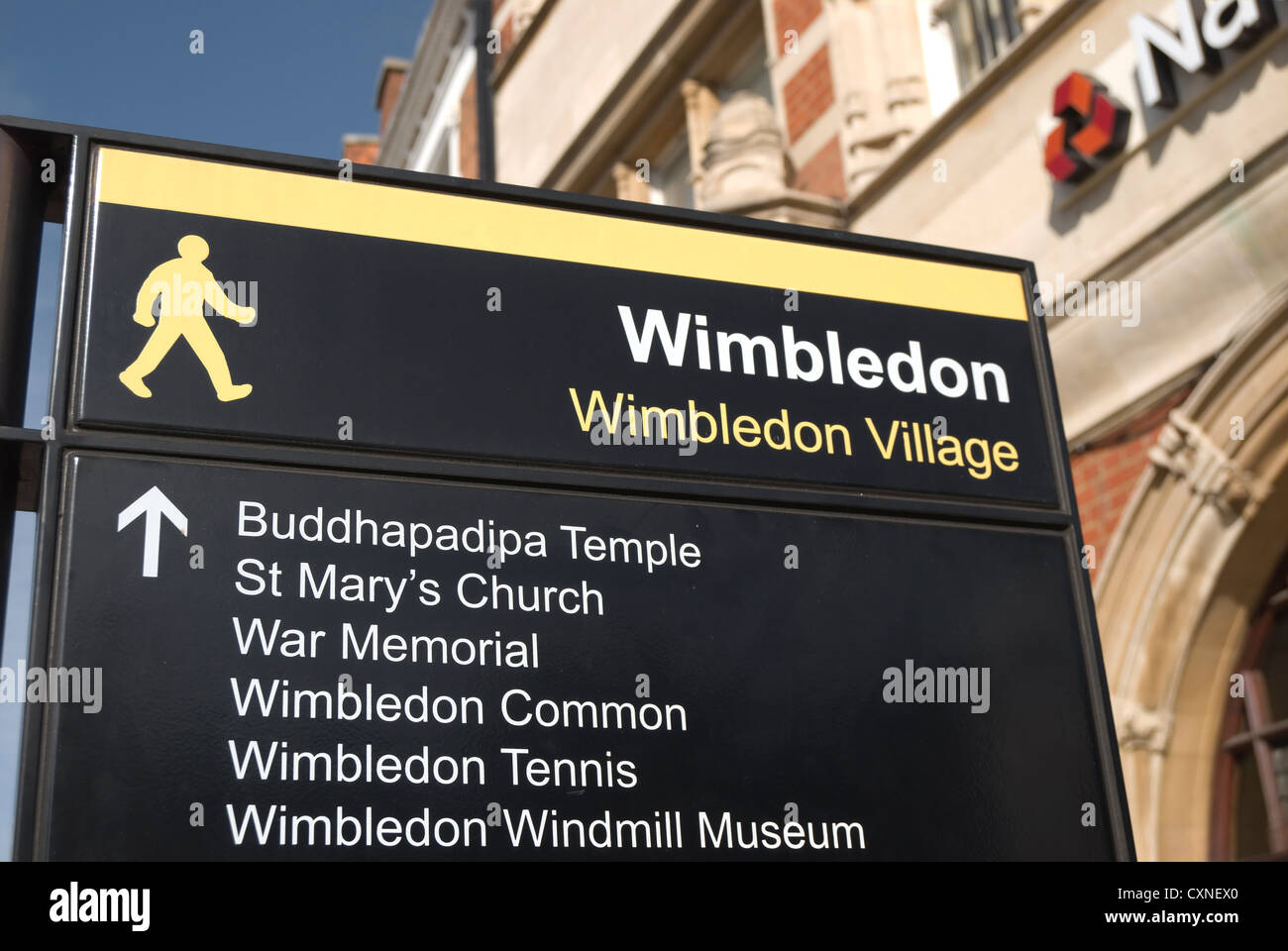 wayfinding sign in wimbledon village, southwest london, england, giving directions to local points of interest Stock Photo