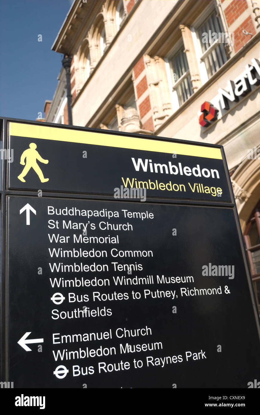 wayfinding sign in wimbledon village, southwest london, england, giving directions to local points of interest Stock Photo