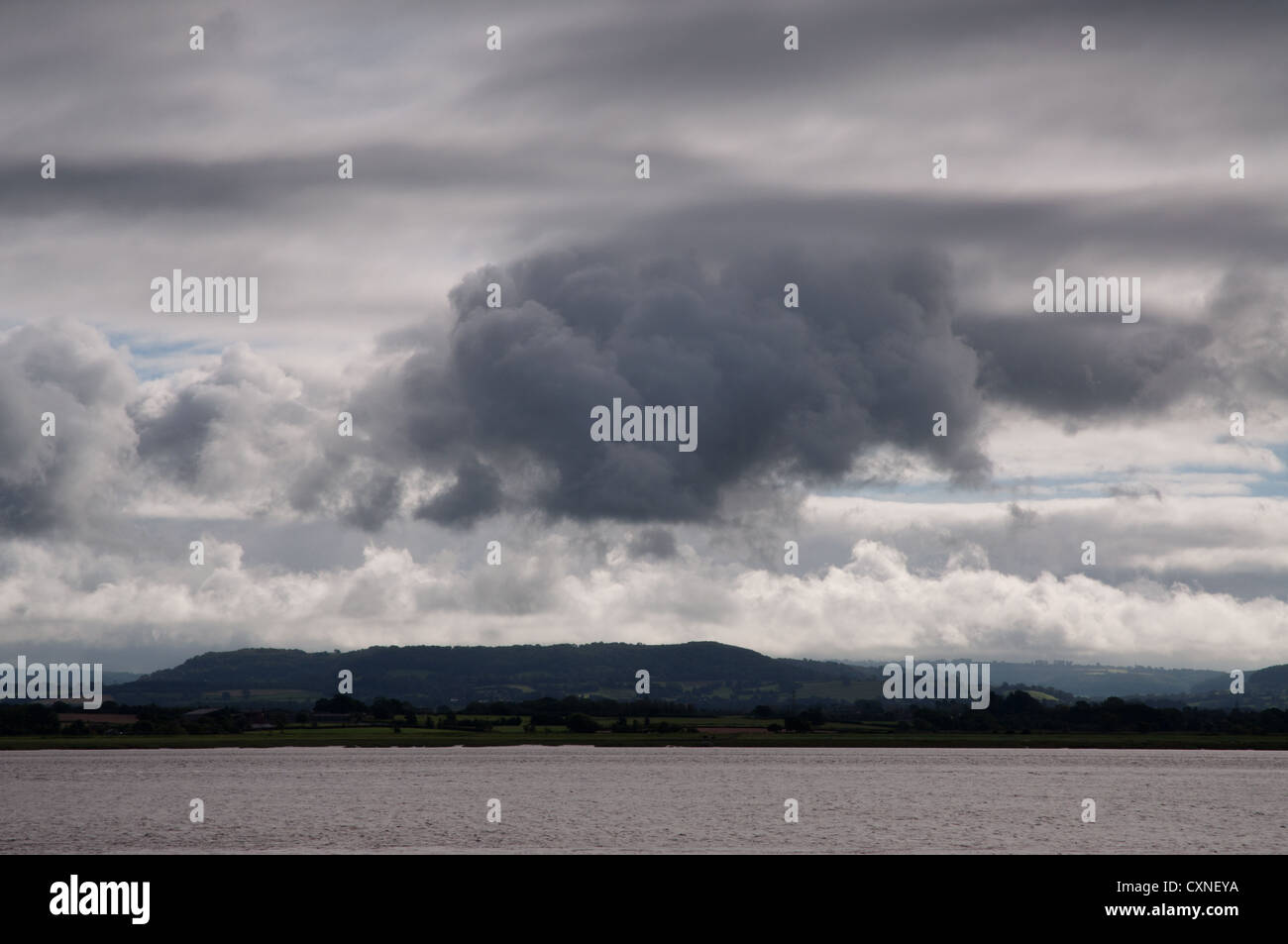 landscape, river, clouds, impending rain, dramatic sky Stock Photo