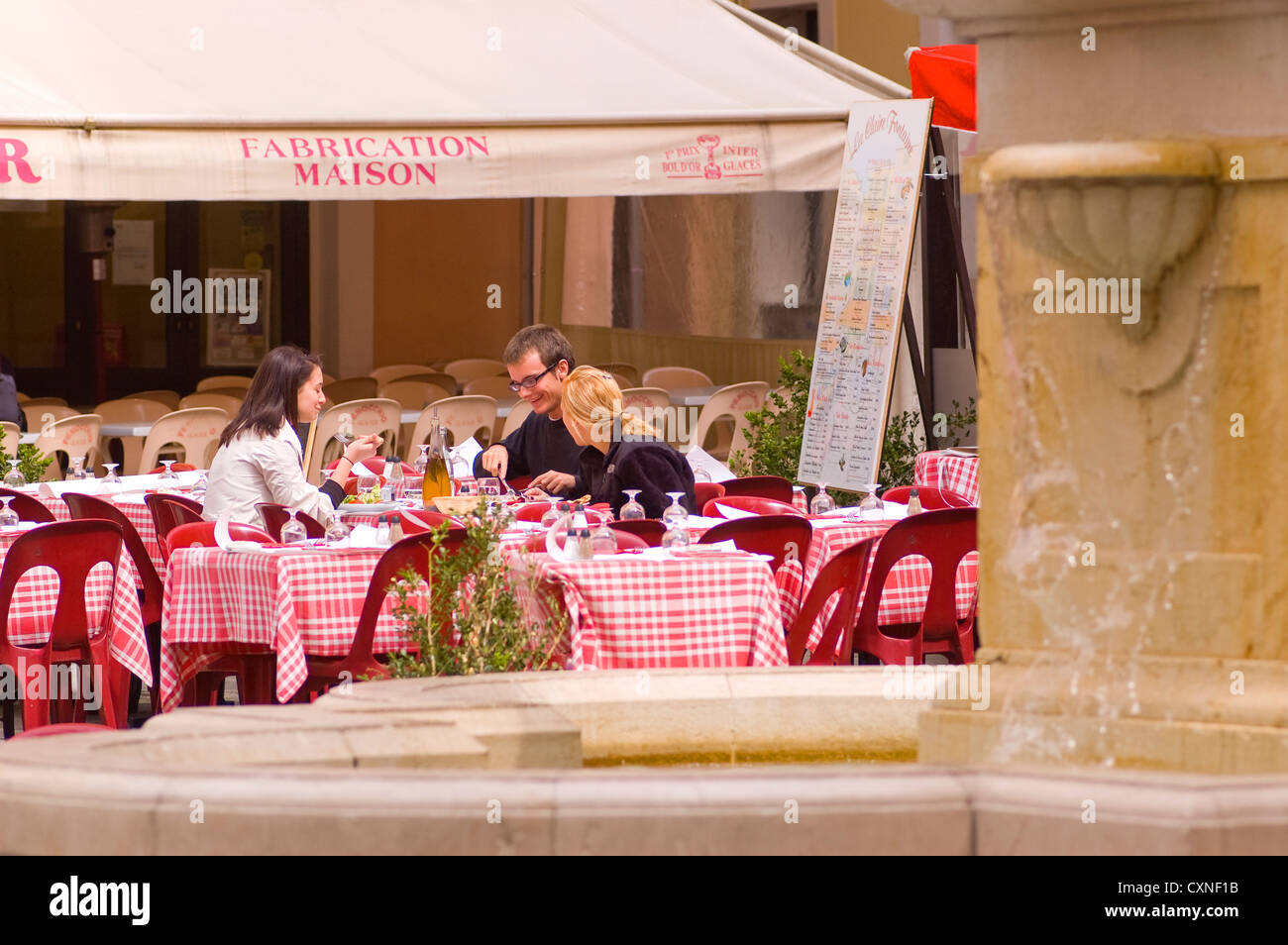 Europe France Nice, the outdoor area of the pizzeria 'Le Claire Fontaine' in Place Rossetti in the old town. Stock Photo