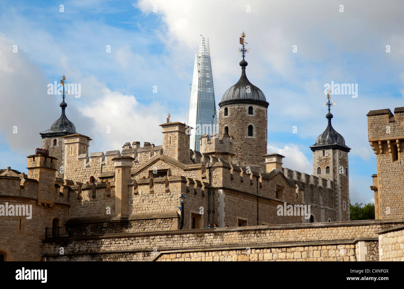 The Shard behind the Tower of London. Stock Photo