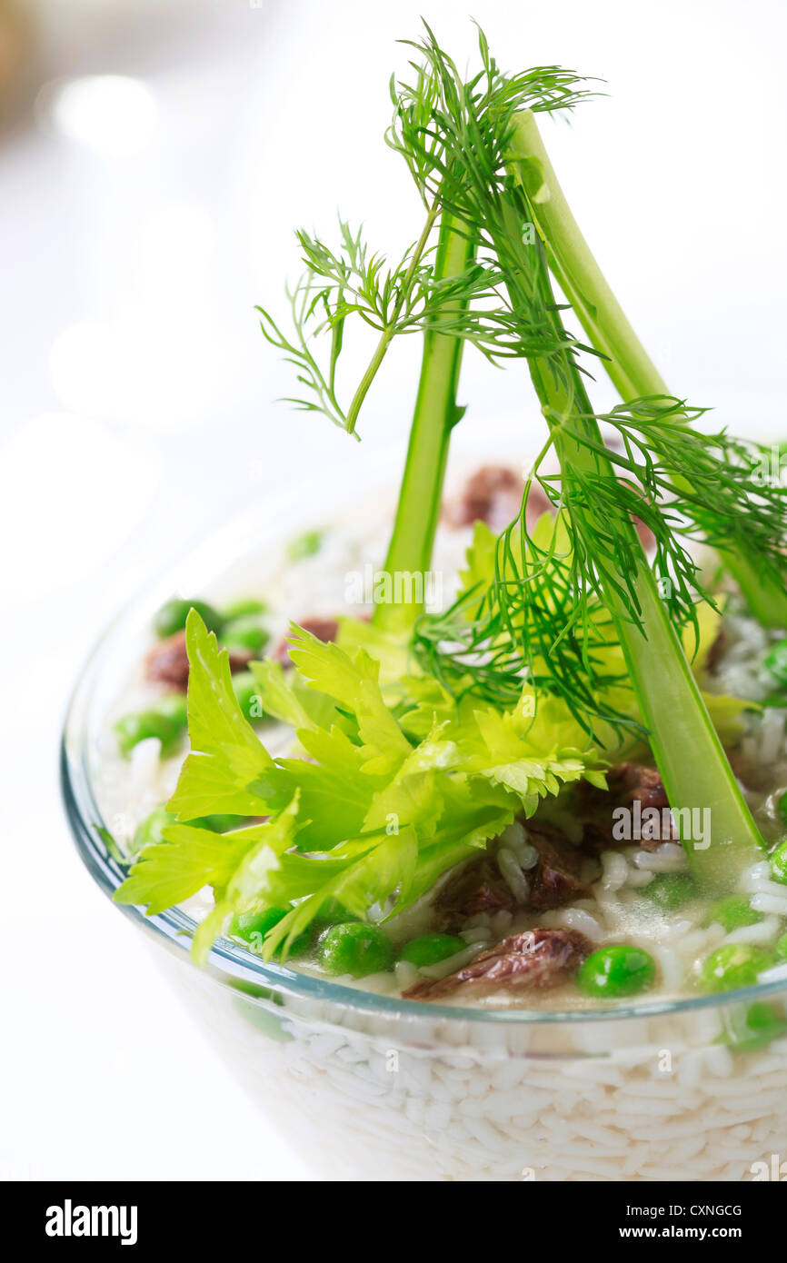 Beef soup with rice in a glass bowl Stock Photo Alamy
